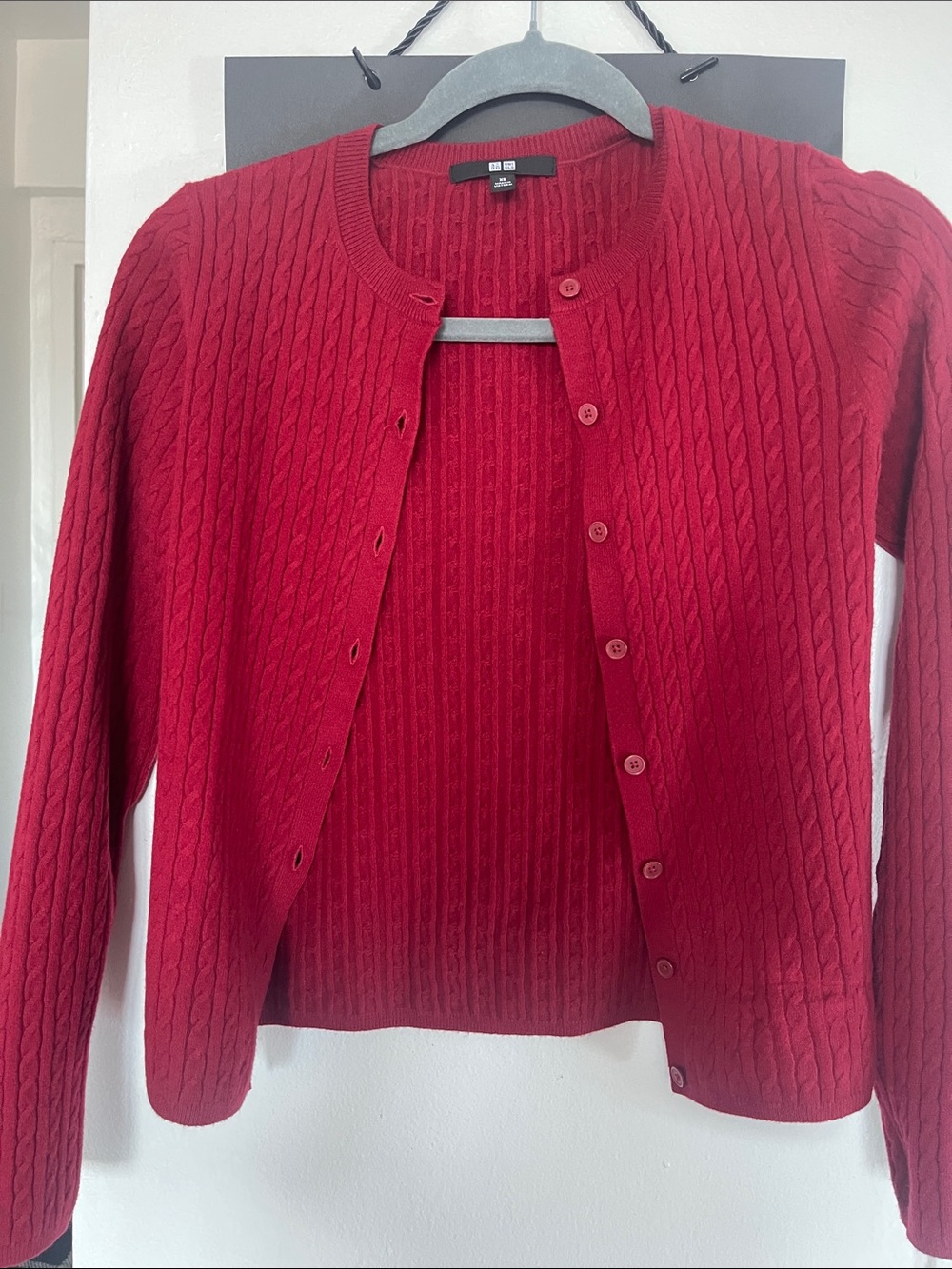 Uniqlo Women’s Red Cable Knit Button-Up Cardigan
